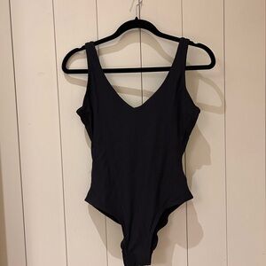 Andie Black Ribbed One Piece Swimsuit M